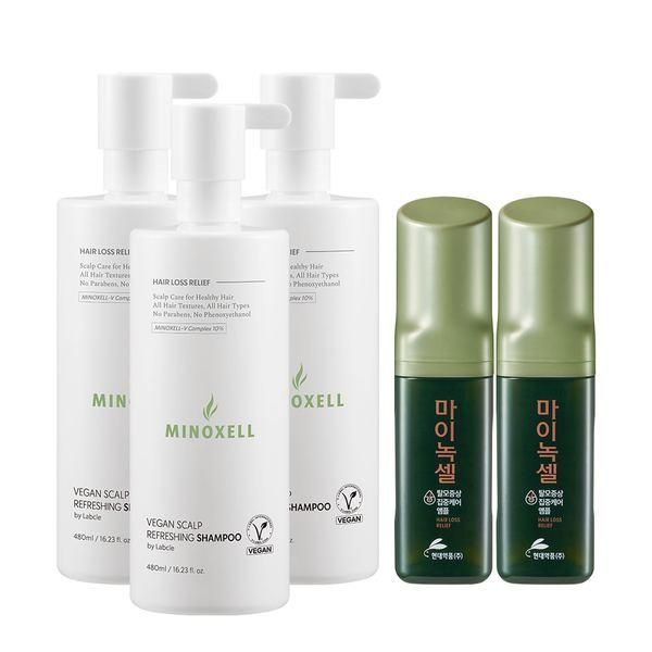 [Minoxel] Vegan Scalp Refreshing Hair Loss Shampoo [480ml] 3 pcs + Minoxel Scalp Intensive Ampoule [60ml] 2 pcs