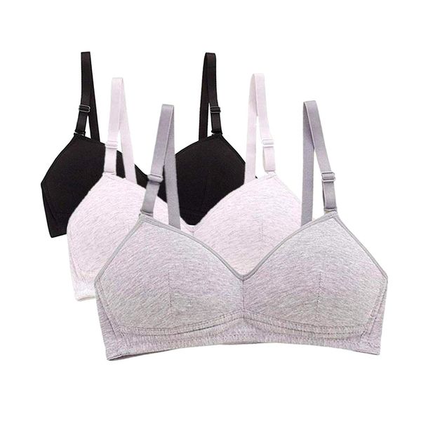 MANJIAMEI Women Teen Girls Thin Cotton Breathable Sports Bra Wire Free Push up Running A-Cup Bra Solid 3 Pack 32