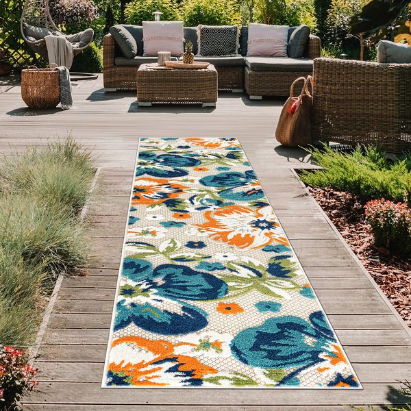 Rugshop Outdoor Rugs Bergamo Contemporary Floral Indoor/Outdoor Runner Rug 2x7