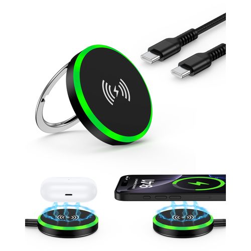 Magnetic Wireless Charger 15W, MagSafe Charger Fast Charging Pad with Kickstand & 3.3FT USB C Cable, Mag Safe Qi2 Cordless Charge Compatible for Apple iPhone 16/15/14/13/12, AirPods 4/3/Pro 2, Galaxy