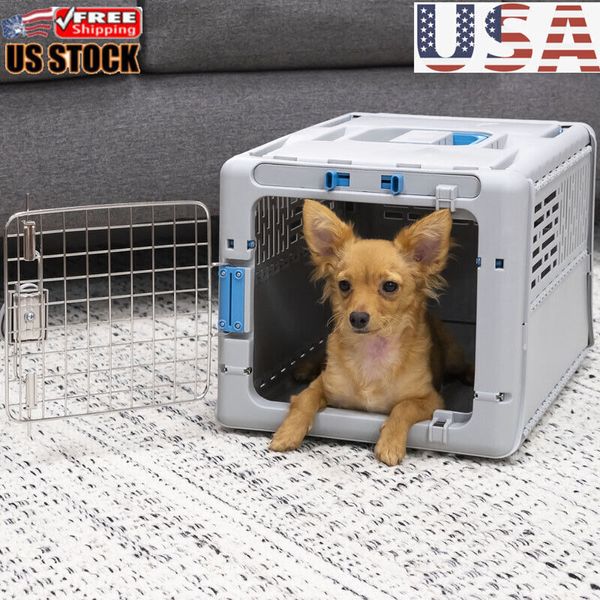 Dog Kennels 19" Collapsible Plastic Pet Kennel Dog Crate w/Locking Metal Gate US