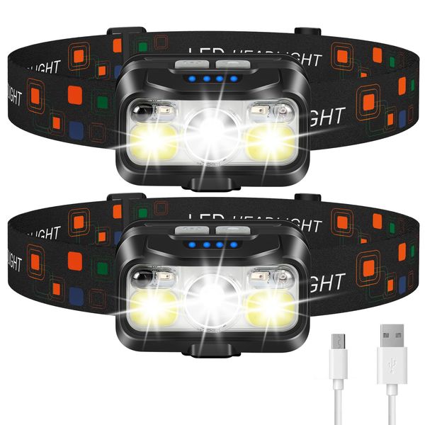 LHKNL Headlamp Rechargeable, 1200 Lumen Super Bright Motion Sensor Head Lamp Flashlight,2-Pack Waterproof LED Headlight with White Red Light,8 Modes Head Lights for Camping Cycling Running Fishing