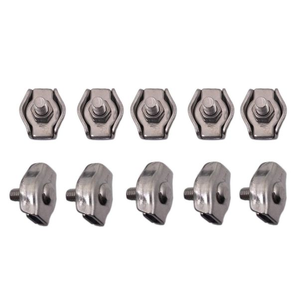 10pcs 4mm 304/A2 Stainless Steel Wire Rope Simple Grip Cable Clamp