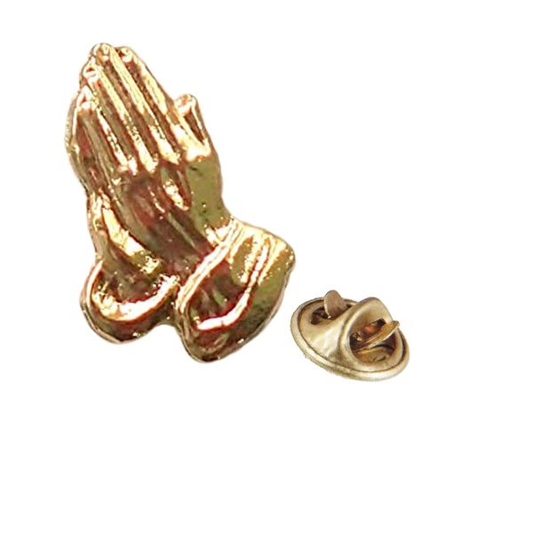 Praying Hands Serenity Brooch Lapel Pin Gold Coloured Metal Finish
