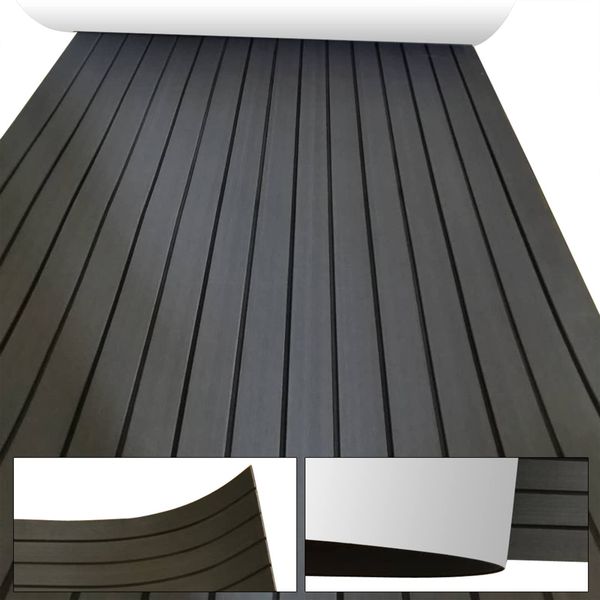 DYRABREST EVA Foam Flooring 35.4" x 94.5" Teak Sheet Decking Marine for Fish Boat RV Car Yacht Non-Slip Self-Adhesive Flooring Mat Pad (Dark Gray with Black Stripes)