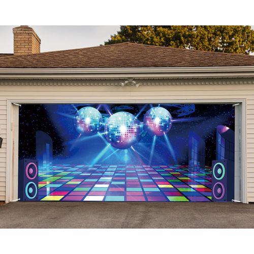 Dance Stage Entrance Party Garage Door Decorations Background Retro 80s 90s Round Stage Mirror Balls Stairway Footlights Backdrop Music Show Backdrops Birthday Banner Baby Shower Banner Cover 16x7ft