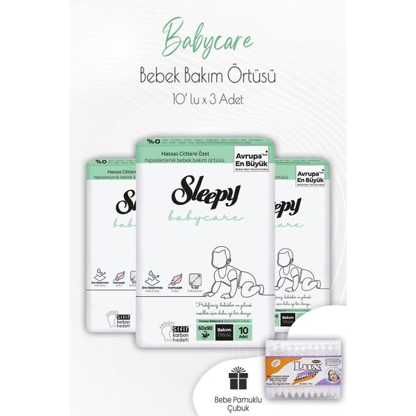 Babycare Bebek Bakım Örtüsü 10'lu X 3 Adet Ve Bebek Pamuk Çubuğu