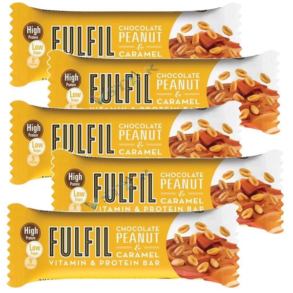 Fulfil Peanut Butter,Salted Caramel,Peanut & Caramel Flavour Vitamin & High Protein,Low Sugar Chocolate Bar 40g (Pack of 5, Peanut & Caramel Flavour)