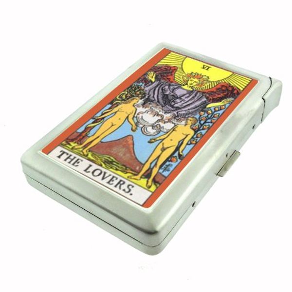 The Lovers Tarot Card Metal Cigarette Case with Built In Lighter D-111