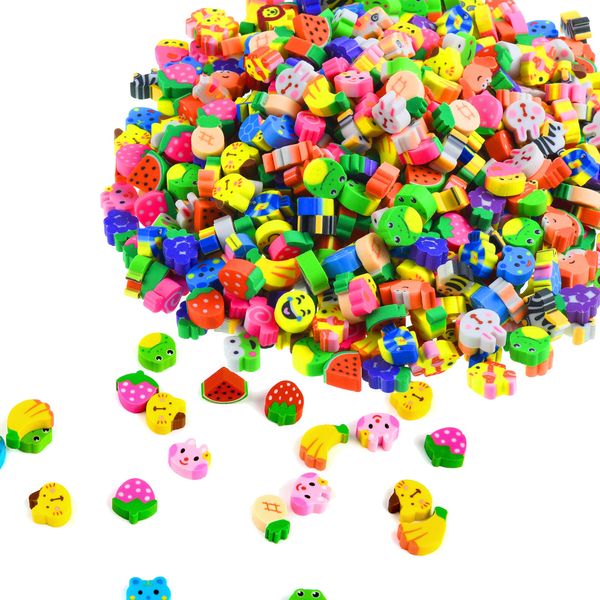 300PCS Mini Fun Erasers for Kids Bulk,Cute Assorted Novelty Pencil Erasers Desk Pets for Kids Party Favors School Student Prizes Gift(300Fruit&Animal)