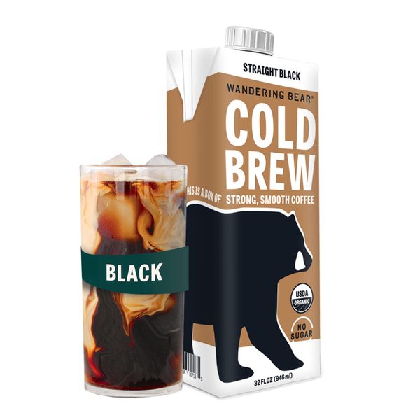 Wandering Bear Straight Black Organic Cold Brew Coffee, 32 fl oz, 1 pack - Extra Strong, Smooth, Organic, Unsweetened, Shelf-Stable, and Ready to Drink Iced Coffee, Cold Brewed Coffee, Cold Coffee