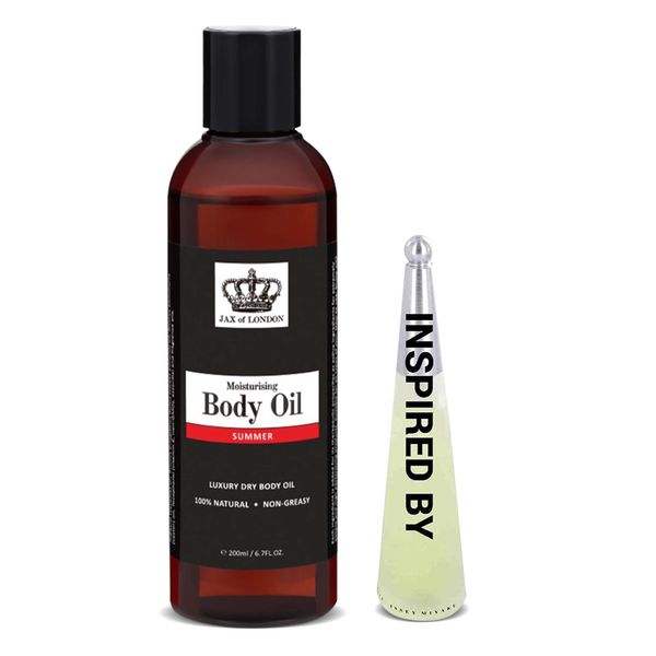 Jax of London Summer Body Oil 200ml, Inspired Body Oil with Alluring Aroma, Moisturising Massage Oil for Skin, Body Oil for Dry Skin, Suitable for Massage, Firming, Aromatherapy & Relaxation