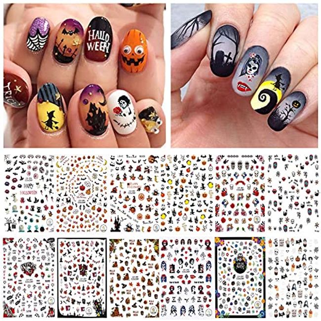 Nail Stickers Halloween Cross Bat Witch Pumpkin Skull Spider Decal