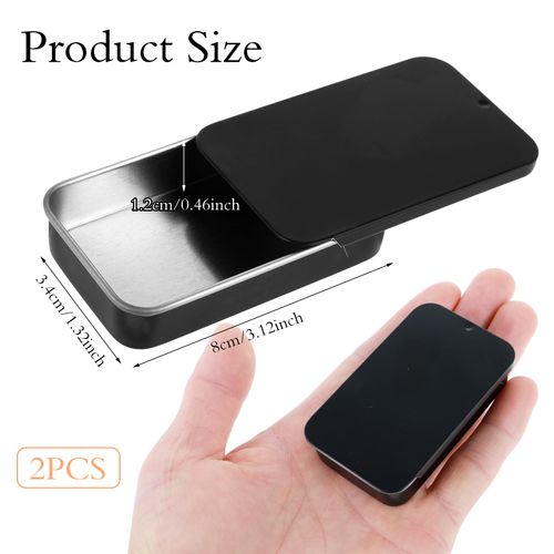 Wanmu 2Pcs Metal Rectangular Hinged Tins, Matte Black Mini Portable Box Containers, Metal Tin Box with Lids, Portable Tiny Items Organizer, Home Organizer Kit for Home Storaging Candies Keys