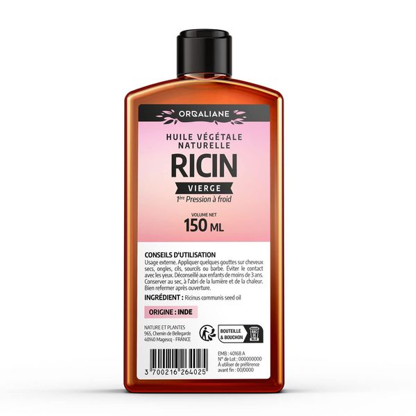 Rizinusöl – Orgaliane 150 ml – rein und natürlich – Bart, Haare, Wimpern, Nägel, Haut.