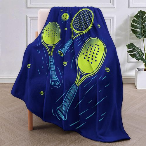VANZEV Tennis Rackets Throw Blanket Gifts, Soft Cozy Fleece Blanket with Tennis Racket and Ball Print,Blanket for Couch Bed Sofa, Perfect for Tennis Players and Sports Fans, 50x60 in