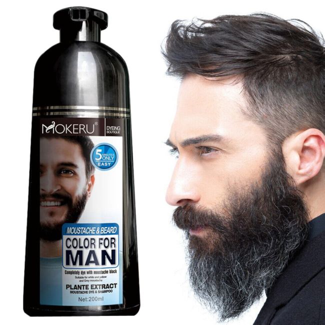 Men Beard Hair Color Dye Black Mustache Beard Darkening Shampoo Grey Coverage