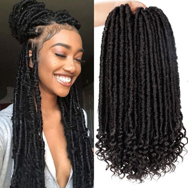 6Packs Goddess Faux Locs Crochet Hair 16 Inch Straight Goddess Locs with Curly Ends Synthetic Crochet Hair Braids for Black Women(1B#)