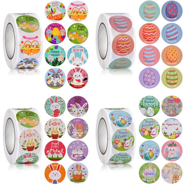 AhfuLife Easter Stickers Roll, 2000pcs Easter Bunny Rabbit Eggs Pattern Stickers, Easter Theme Self-Adhesive Labels for Easter Party Kids Gift Cards Envelopes Decorations (Easter Stickers)