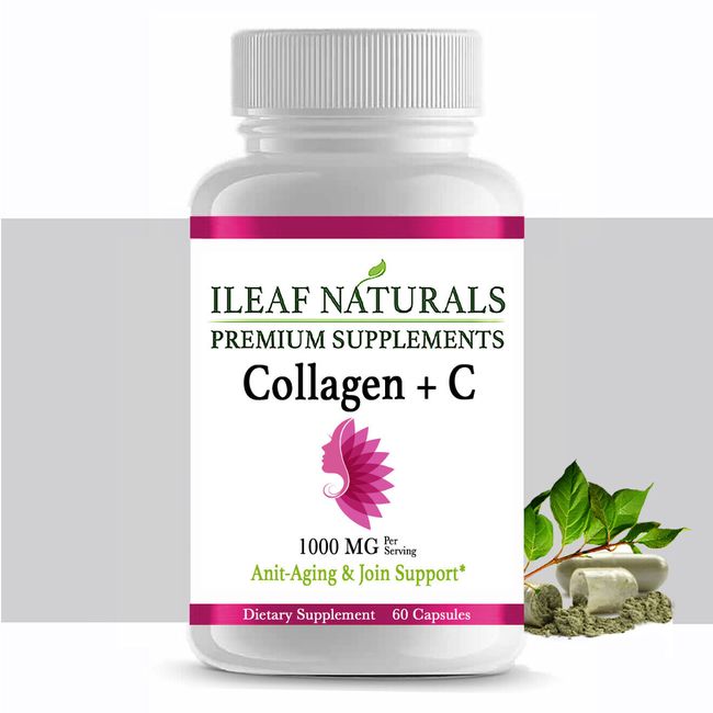 iLeafNaturals Collagen + Vitamin C - 60 Veggie Capsules - 1000 MG