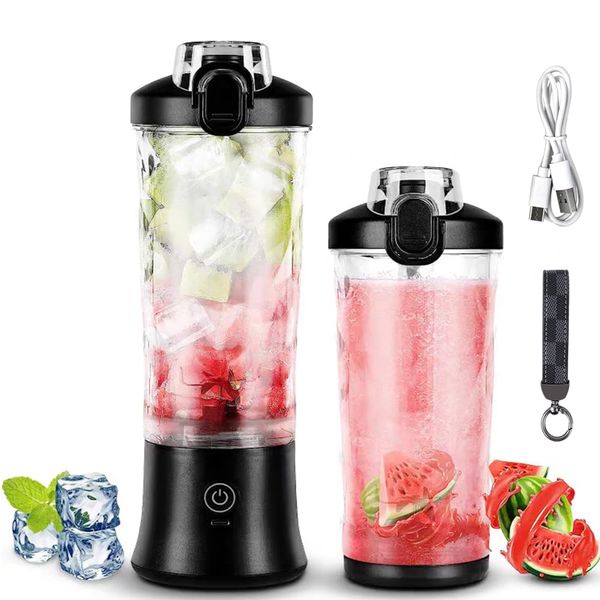 Smoothies Maker, Portable Personal Blender, 600ml Mini Blender Bottle USB Rechargeable Juicer Cup with Bottom Lid for Travel/Picnic/Office/Gym, 6 Ultra Sharp Blades, BPA Free