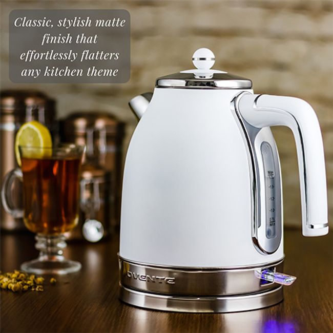 Ovente Electric Water Kettle 1.7L Premium Matte Stainless 1500W White KS777W 