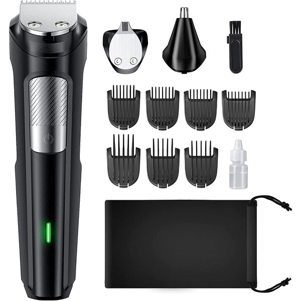 Beard Trimmer Hair Clippers Men, Nose & Ear Trimmer, 9-in-1 Body Groomer Men Kit, Cordless Rechargeable Hair Clippers with 7 Limit Combs, Stainless Steel Blades, 100% Waterproof Extra Long Life