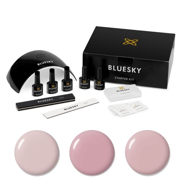 Bluesky Gel Nail Polish Starter Kit - Nudes, Gel Nail Kit with 24W UV LED Lamp Nail Dryer, 3 x 10ml Gel Nail Polishes, Cleanser Wipes, Top and Base Coat, Nail File and Buffer