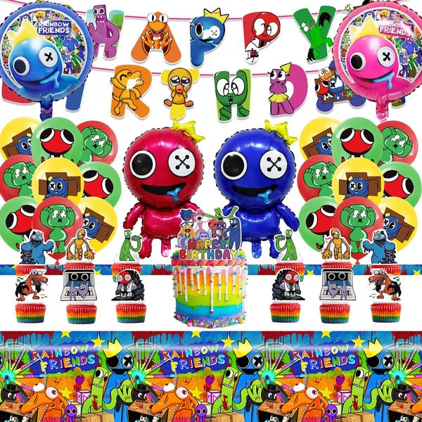 Rain Friend Party Set Kindergeburtstag, 37 PCS Birthday Party Supplies, Party Deko Set mit Happy Birthday Banner, Ballons Geburtstag, Kuchen Deko, Geburtstag Tischdecke, Geburtstag Deko Junge Mädchen