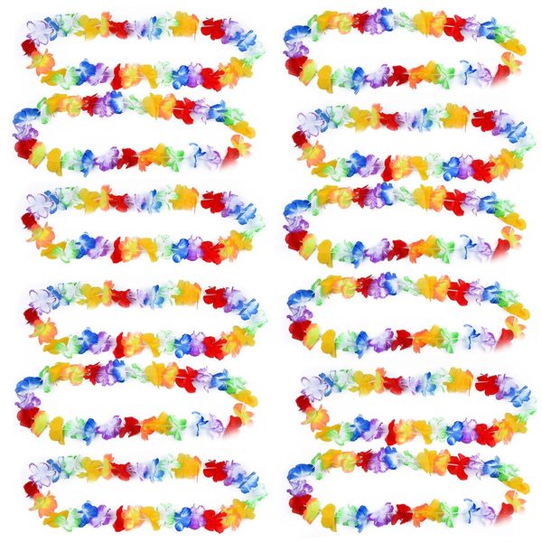 12 Pcs Hawaiian Garlands,Hawaiian Party Decorations Luau Aloha Flower Hawaiian Lei Garlands Perfect Hawaiian Fancy Dress,Beach Party Supplies,Tropical Hawaiian Pool Party Accessories for Adults Kids