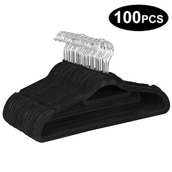 Flocked Velvet Non Slip Black Suit Clothes Hanger Hook Swivel 360° 100 Pack