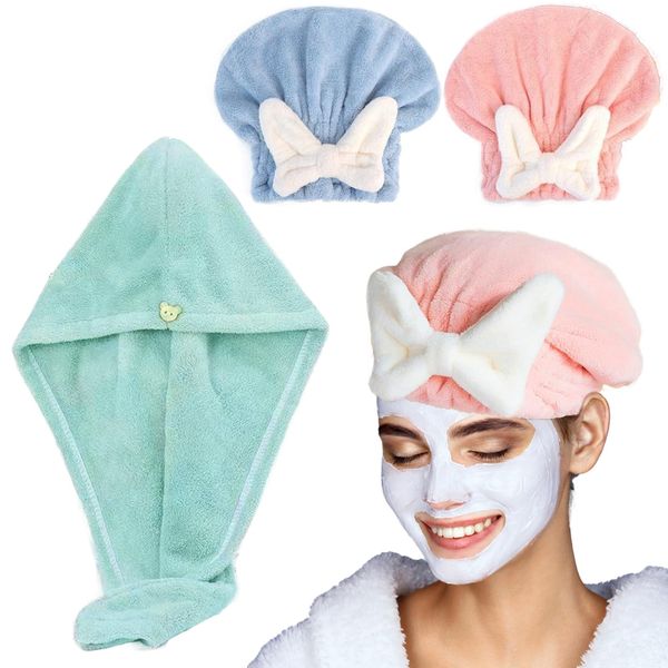 TYXHXTF 3 Pack Haarturban Mikrofaser Handtuch Haartrockentuch Super Saugfähig Schnell Trocknen Handtuch Schnelltrocknend Haarhandtücher für Frauen Mädchenhaar