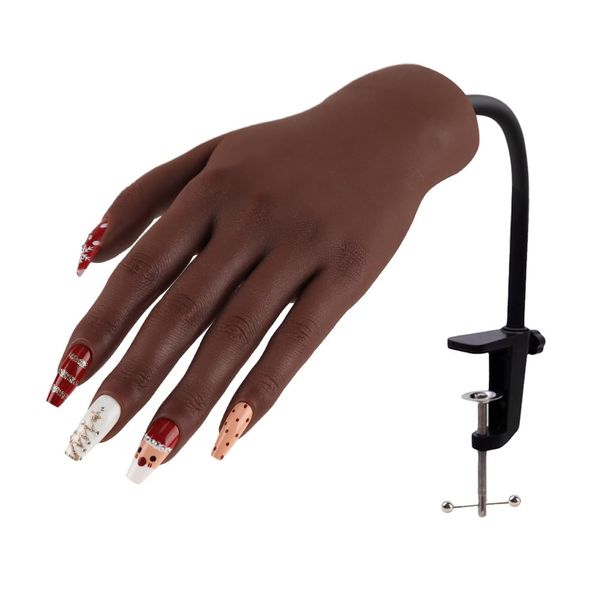 KnowU Practice Hand for Acrylic Nails, Silicone Nail Practice Hand with stand, Nail Hand Practice Model, Flexible and Bendable Fake Hand,color 6# Left