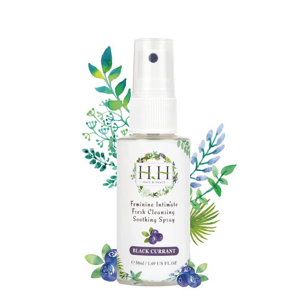 HH Herb&Health Feminine Deodorant Spray - Natural Essential Oil Intimate Soothing Mist - Blackcurrant