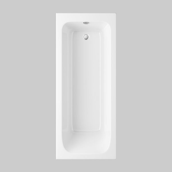 IBathUK Bathroom White Gloss Bath Single Ended Straight Square Acrylic Bathtub with Adjustable Feet - 1700 x 700mm