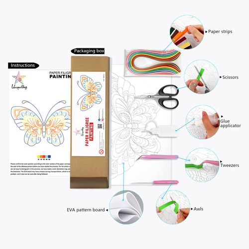 Uniquilling Quilling Paper Quilling Kit for Adults Beginner, 8 * 10-inch Blue Butterfly, Exquisite DIY Paper Filigree Painting Kits Quilling Tools, Home Room Wall Art Decor Best Gifts(Basic)