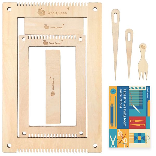 Rectangle Weaving Loom Kit 7.9''x11.8'' and 5.3''x7.8'', 2 Set with Weaving Tools and 16 Pages Instruction Book-Size M