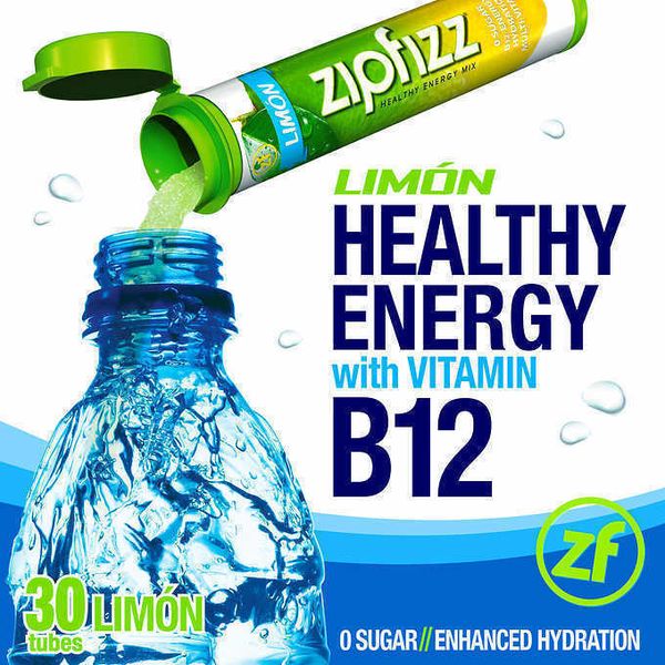 ZipFizz All Natural Energy Drink Mix LIMON (30 Tubes) * FAST SHIPPING *