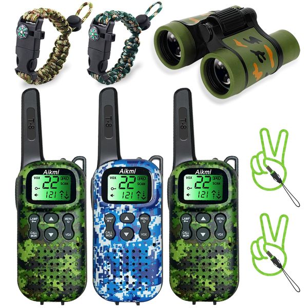 Walkie Talkies for Kids Toys Boys Gifts Aged 5+ Long Range 2 Way Radio for Camping Hunting Hiking Outdoor Game 6 7 8 9 10 Year Old Birthday Present for Kids (Green Green Blue)