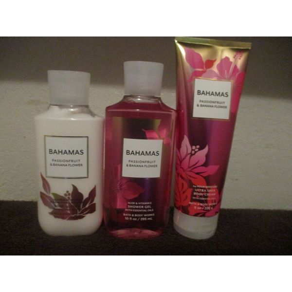 N Bath & Body Works 3 pc Bahamas Passionfruit   Set  Body Wash Cream & Lotion