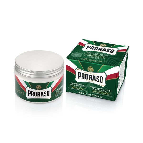 Proraso Pre Shave Cream, 300 ml, erfrischende und belebende Rasiercreme für die Anwendung vor der Rasur, mit Eukalyptusöl und Menthol, Made in Italy, Grün