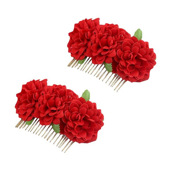 UUYYEO 2 Pcs Artificial Flower Hair Side Combs Floral Slide Hair Clips Wedding Bridal Headpieces Hairpins Bridesmaid Hair Accessories for Women