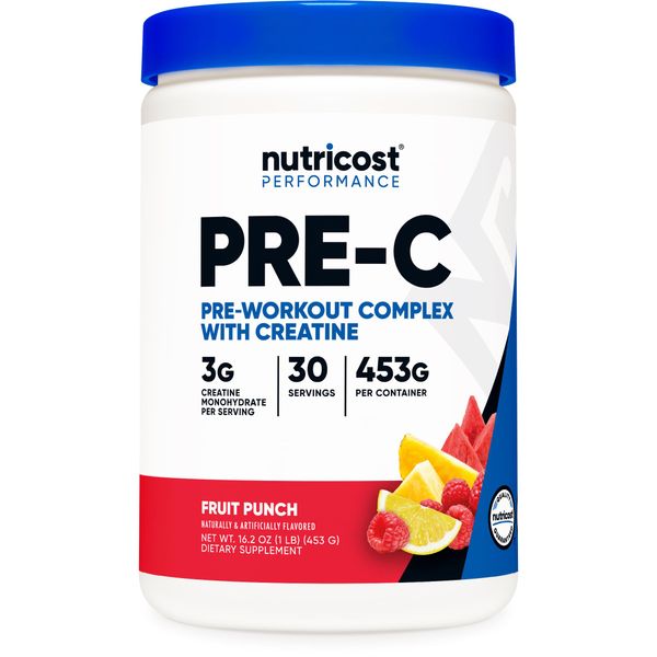 Nutricost Pre-C Pre-Workout Complex with Creatine (Fruit Punch | 30 Servings) Powder - Boost Fintess Routines, 453g