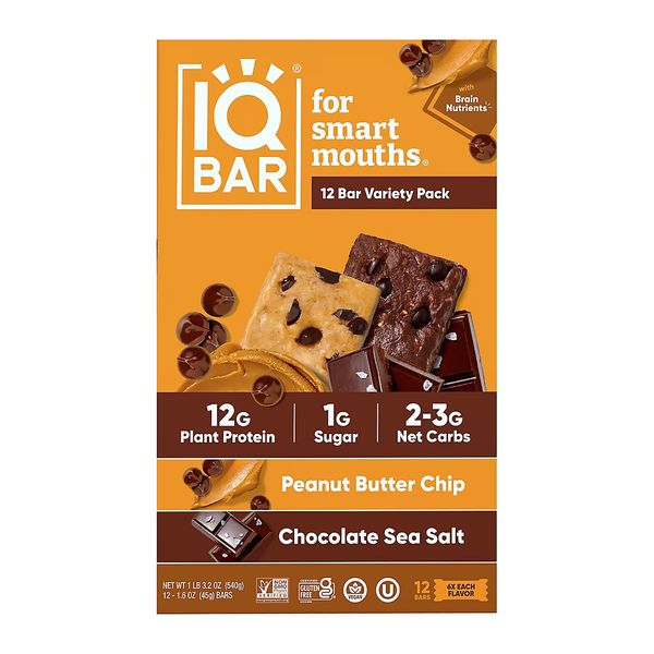 IQBAR Plant Protein Bars Chocolate Sea Salt Peanut Variety Pack, 12 ct./1.6 oz