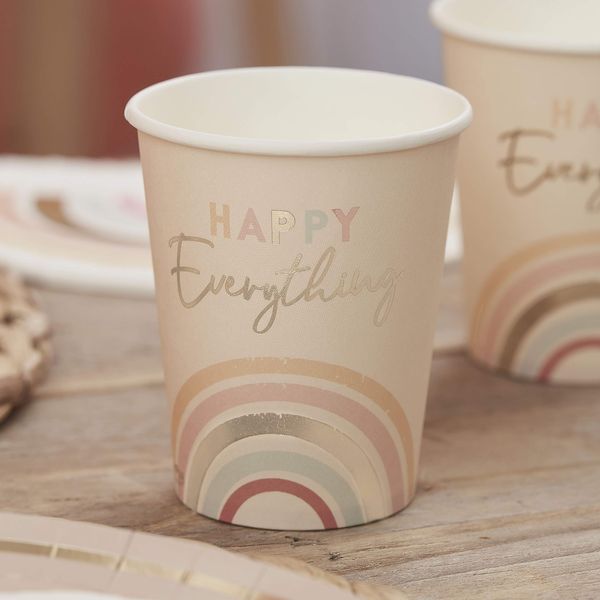 Ginger Ray Happy Everything Rainbow Birthday Party Cups, 8 per Pack