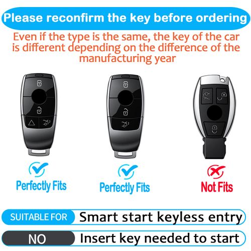 JOYEAR Mercedes Benz Keychain & Fob Cover - 4-Button (Silver-Black) for A, C, E, G, S-Class (2017-2021)
