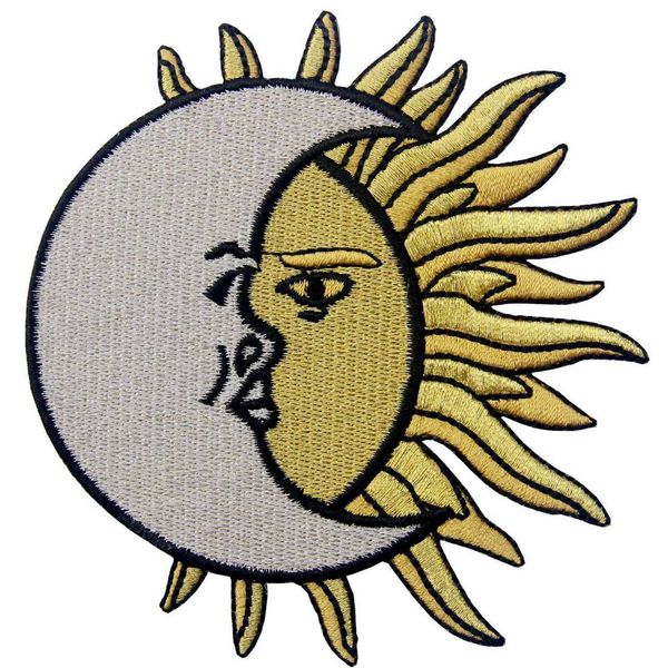 Crescent Moon Over Sun Embroidered Iron On or Sew On Celestial Patch