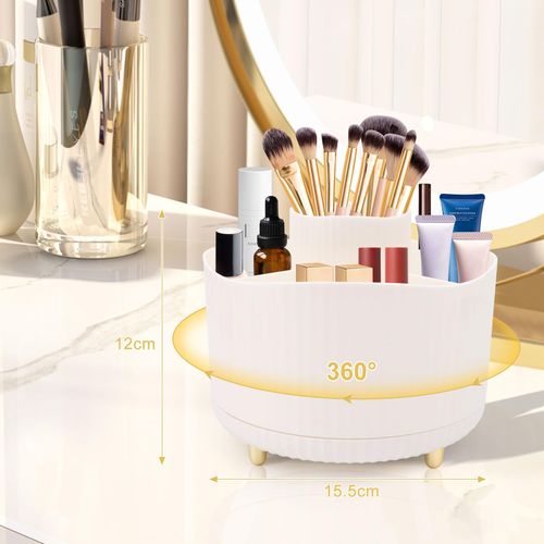 VFANDV Organizzatore di Trucco, 360°Ruota 5 Scomparti Porta Trucchi Rotante Contenitori per cosmetici Multifunzione Makeup Organizer (bianco)