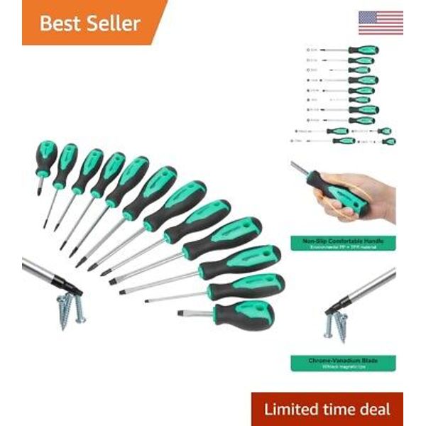 Essential 12-Piece Magnetic Screwdriver Set, Turquoise - Perfect for DIY Repairs