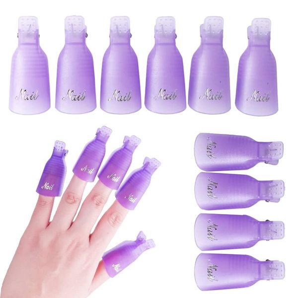 Nail Polish Remover Clips Set, Nail Art Soak Off Clip Cap UV Gel Polish Remover Wrap Nail Tool, 10Pcs (Purple)